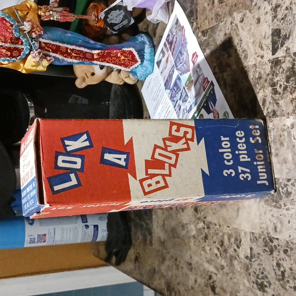 Vintage Lok A Bloks Junior Set 1950s Red White Blue 37 Pieces w/Instructions
